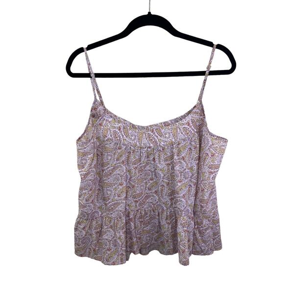J. Crew Ruffle Tank Top Pink Paisley Large NWT Babydoll Cami Y2K Fairy Cottage - Picture 3 of 9